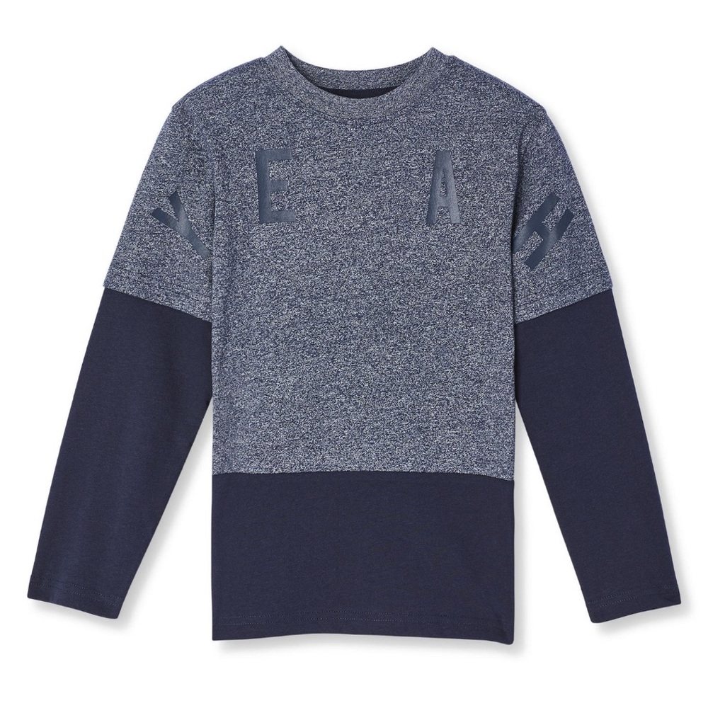 Boys Layered-Look Long Sleeve Printed T-Shirt - Navy Blue